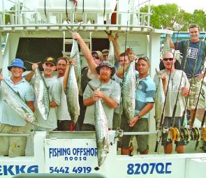 A happy crew after an excellent session chasing mackerel aboard Trekka.